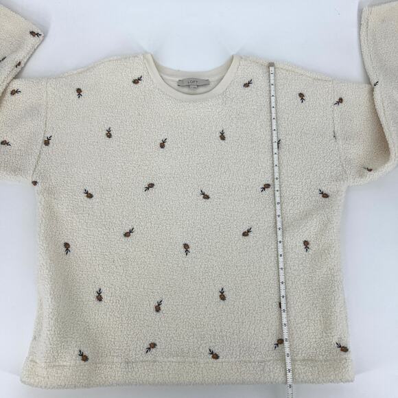 LOFT Floral Embroidered Sherpa Sweatshirt Size Large - Picture 6 of 10